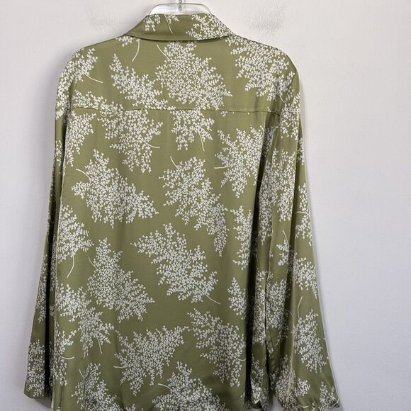 Rebecca Taylor Fleur Satin Shirt L Green Button Front Relaxed Career Party Work - Picture 8 of 13